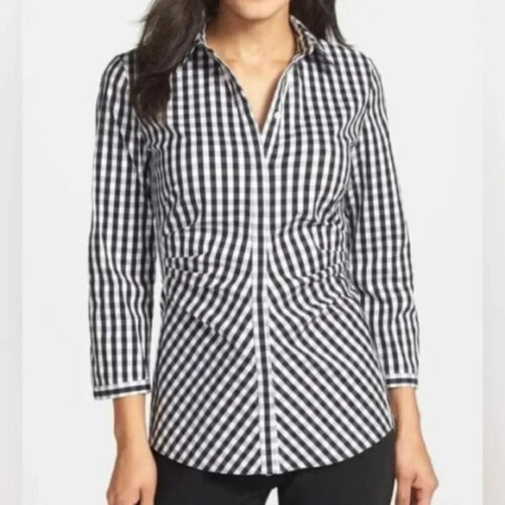 Lafayette 148 Leigh Gingham Shirt 6 Button Front … - image 2